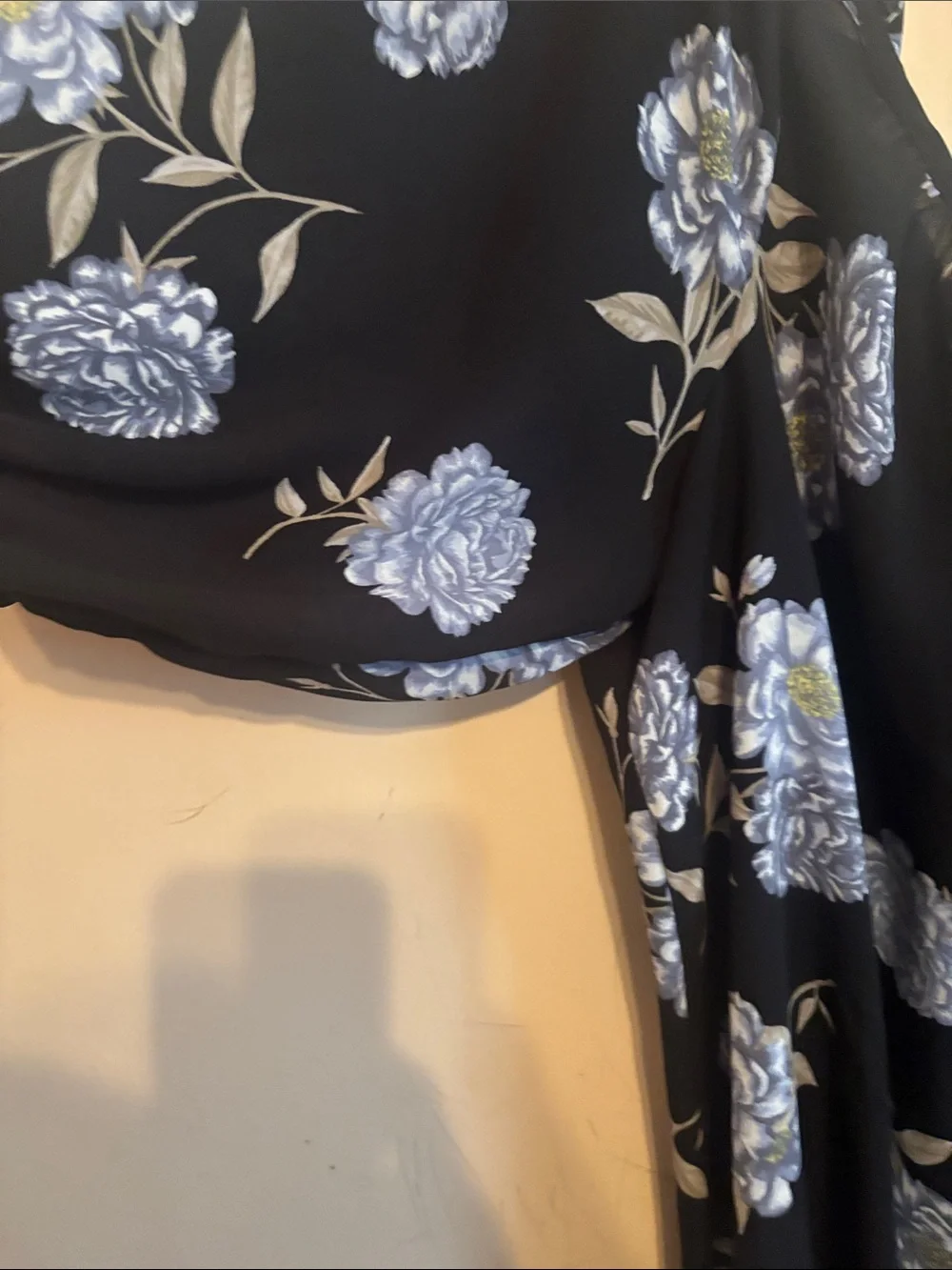 torrid Black Floral Cold-Shoulder Camisole with Blue-Gray Blooms